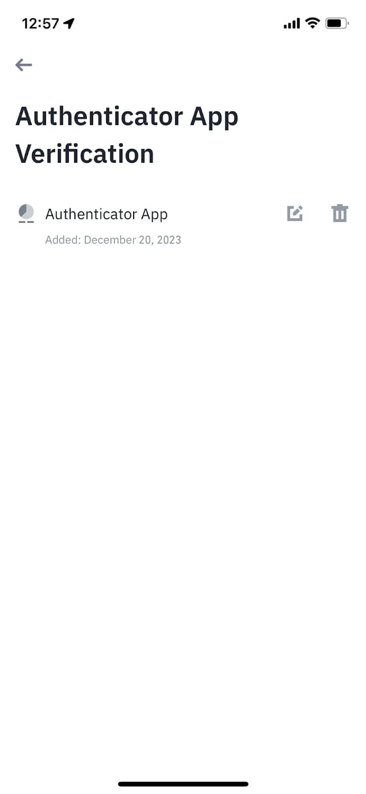 Binance Authenticator App Verification էջը՝ ավելացված Authenticator App գրառումով