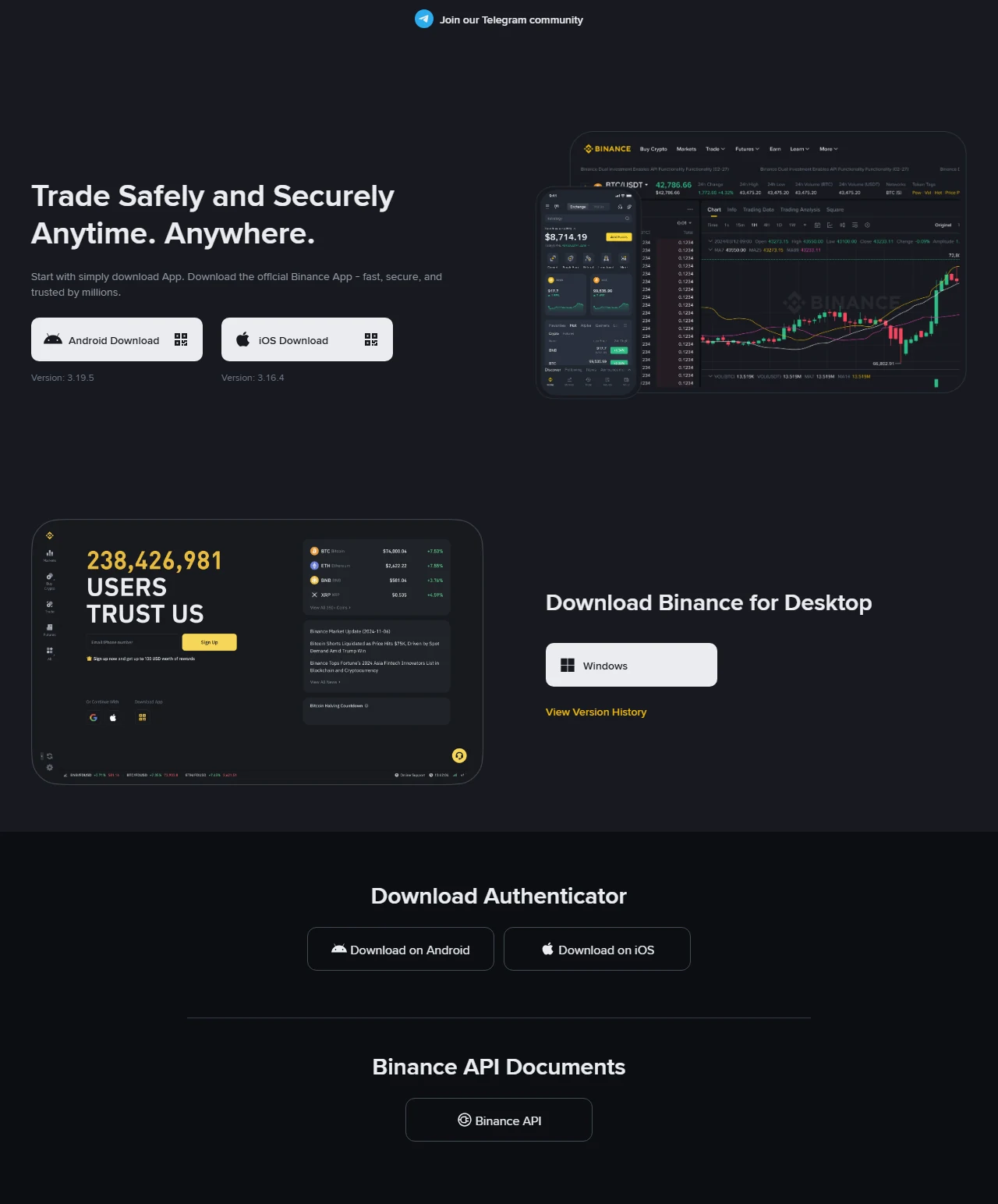 Binance-ի պաշտոնական ներբեռնման էջը՝ Android Download և iOS Download կոճակներով, ստուգված 2026-08-25-ին